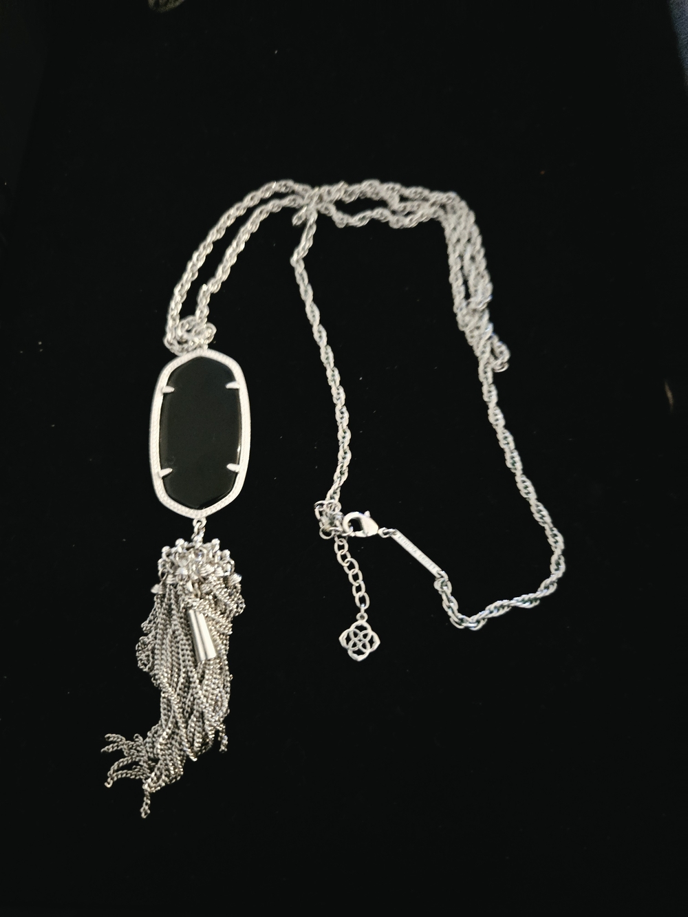 Kendra Scott Yayne Silver-Tone Necklace with Black Stone and Tassel